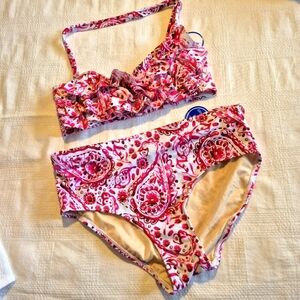 Swimsuits for all 2 piece bikini pink & white top size 6 bottom size 8 both NWT